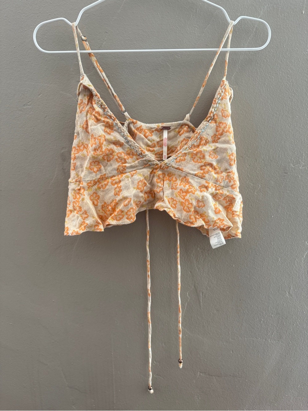 Free People Orange Floral Tie-Front Cropped Cami